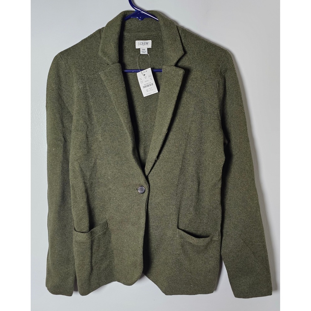 J.Crew Womens Schoolboy Olive Green Cotton Knit Sweater Blazer Size XS NWT